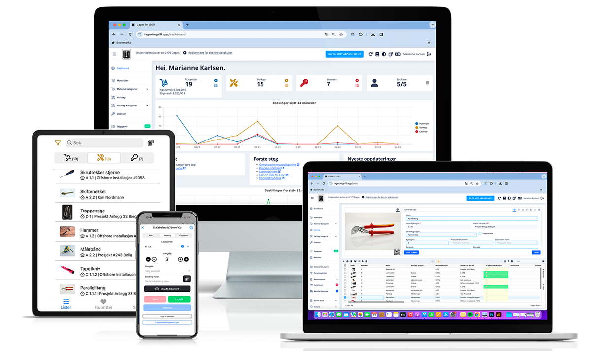 Lagerdrift på alle dine enheter — mobil, nettbrett og datamaskin